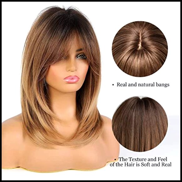 Shoulder Length Curly Wig with Bangs Modern Chic Daily Use Synthetic Fiber main image 3